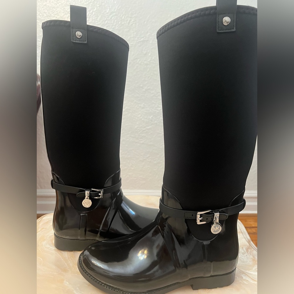 Michael Kors Black Rain Boots with Silver Accents